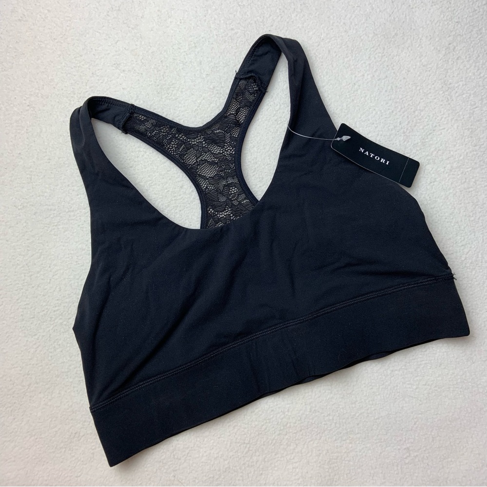 NWT New Natori Black Bliss Femme Lace Racerback Bralette Bra Size Small - Picture 2 of 4
